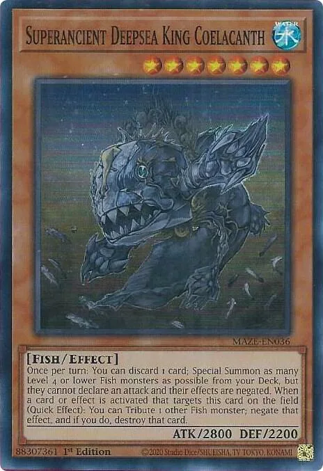Superancient Deepsea King Coelacanth MAZE-EN036 Yu-Gi-Oh card from Maze of Memories