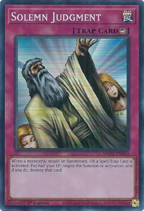 Solemn Judgment MAZE-EN063 Yu-Gi-Oh card from Maze of Memories
