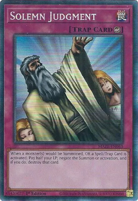 Solemn Judgment Collector's Rare MAZE-EN063 Yu-Gi-Oh card from Maze of Memories