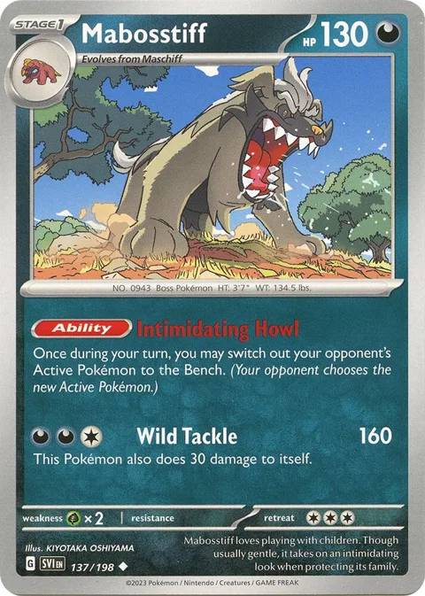 Mabosstiff #137/198 Reverse Holofoil Pokémon card from Scarlet & Violet Base Set
