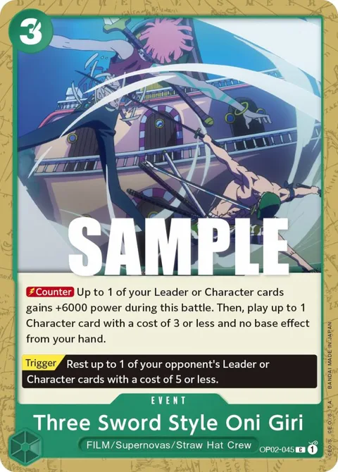 Three Sword Style Oni Giri OP02-045 One Piece card from Paramount War