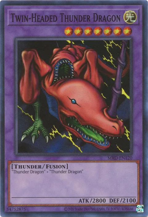 Twin-Headed Thunder Dragon MRD-EN120 MRD-EN Unlimited Super Rare Yu-Gi-Oh card from Metal Raiders (25th Anniversary Edition)