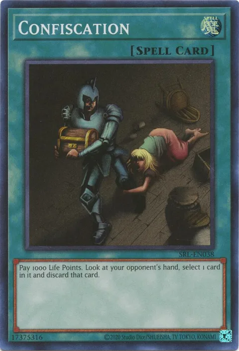 Confiscation SRL-EN038 SRL-EN Unlimited Super Rare Yu-Gi-Oh card from Spell Ruler (25th Anniversary Edition)