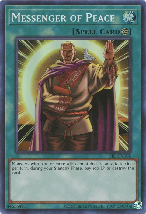 Messenger of Peace SRL-EN102 SRL-EN Unlimited Super Rare Yu-Gi-Oh card from Spell Ruler (25th Anniversary Edition)