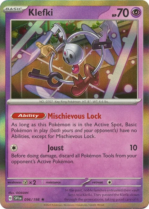 Klefki #096/198 Reverse Holofoil Pokémon card from Scarlet & Violet Base Set