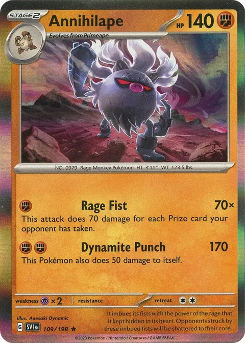 Annihilape #109/198 Reverse Holofoil Pokémon card from Scarlet & Violet Base Set