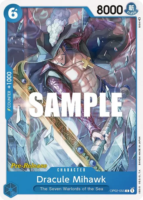 Dracule Mihawk OP02-055 Pre-Release One Piece card from Paramount War Pre-Release Cards
