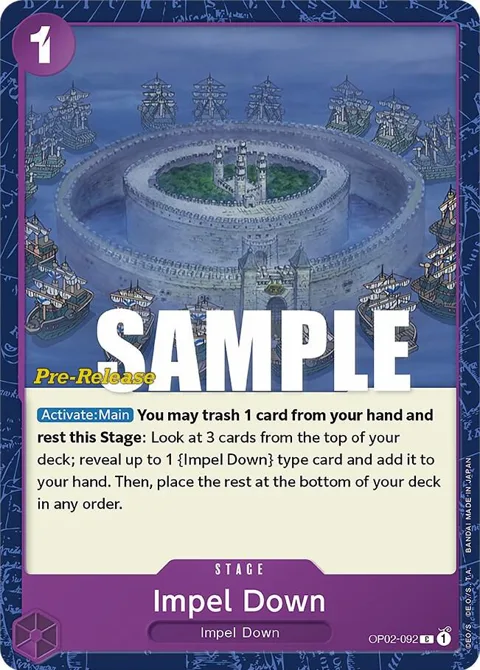 Impel Down OP02-092 Pre-Release One Piece card from Paramount War Pre-Release Cards