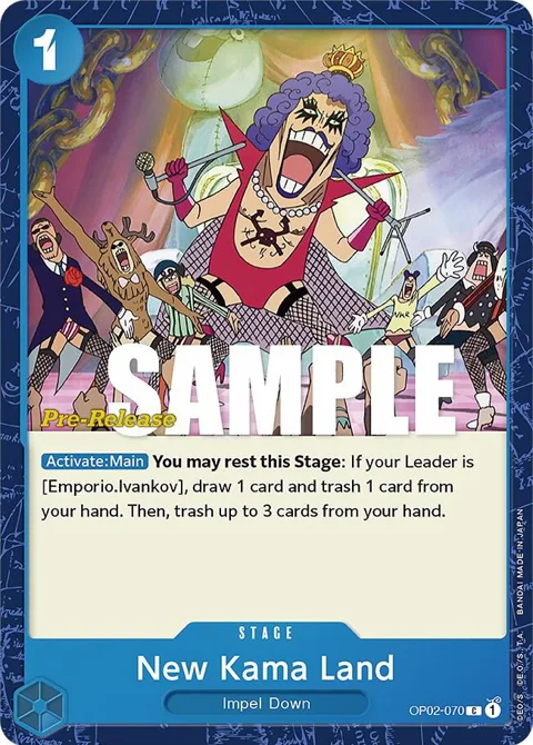 New Kama Land OP02-070 Pre-Release One Piece card from Paramount War Pre-Release Cards