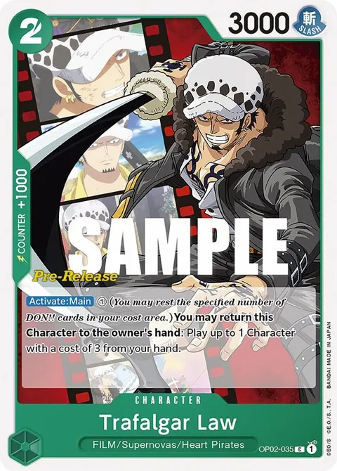 Trafalgar Law OP02-035 Pre-Release One Piece card from Paramount War Pre-Release Cards