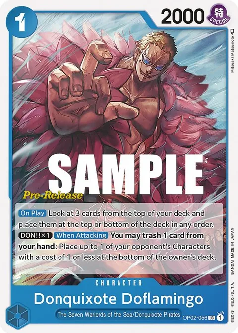Donquixote Doflamingo OP02-056 Pre-Release One Piece card from Paramount War Pre-Release Cards