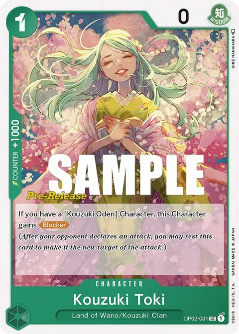 Kouzuki Toki OP02-031 Pre-Release One Piece card from Paramount War Pre-Release Cards