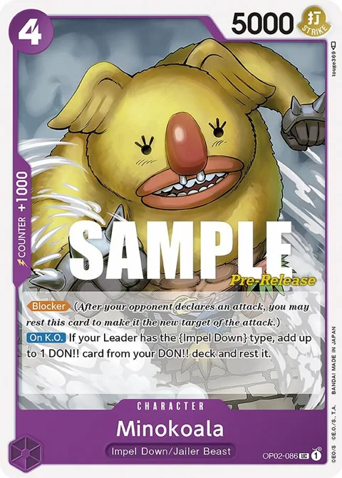 Minokoala OP02-086 Pre-Release One Piece card from Paramount War Pre-Release Cards