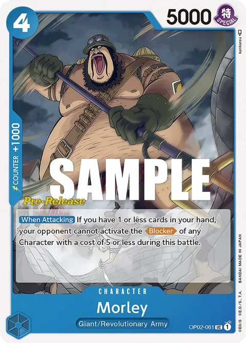Morley OP02-061 Pre-Release One Piece card from Paramount War Pre-Release Cards