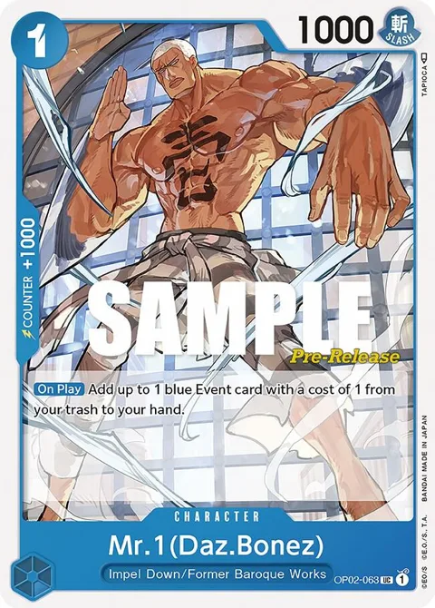 Mr.1 Daz.Bonez OP02-063 Pre-Release One Piece card from Paramount War Pre-Release Cards