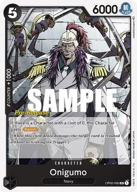 Onigumo OP02-095 Pre-Release One Piece card from Paramount War Pre-Release Cards