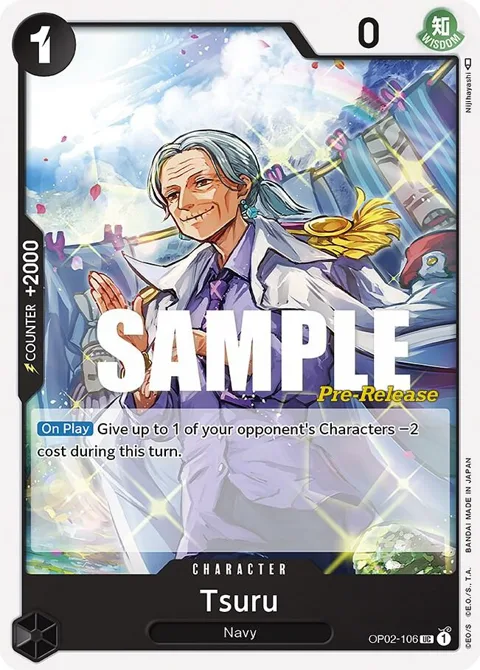 Tsuru OP02-106 Pre-Release One Piece card from Paramount War Pre-Release Cards
