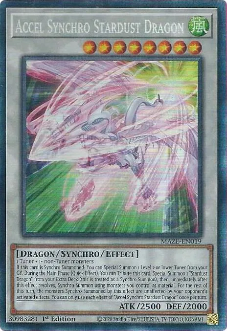 Accel Synchro Stardust Dragon Collector's Rare MAZE-EN019 Yu-Gi-Oh card from Maze of Memories