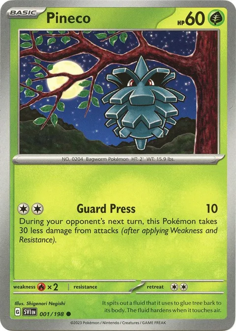 Pineco #001/198 Pokémon card from Scarlet & Violet Base Set