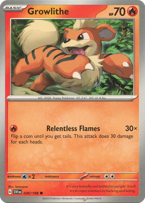 Growlithe #030/198 Reverse Holofoil Pokémon card from Scarlet & Violet Base Set