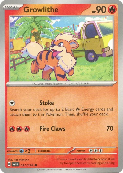 Growlithe #031/198 Pokémon card from Scarlet & Violet Base Set