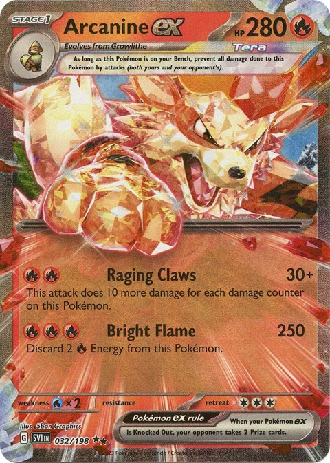 Arcanine ex #032/198 Holofoil Pokémon card from Scarlet & Violet Base Set