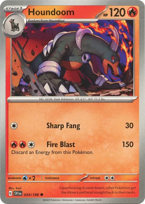 Houndoom #034/198 Reverse Holofoil Pokémon card from Scarlet & Violet Base Set