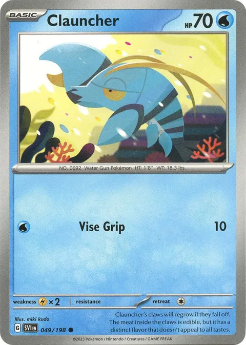 Clauncher #049/198 Reverse Holofoil Pokémon card from Scarlet & Violet Base Set