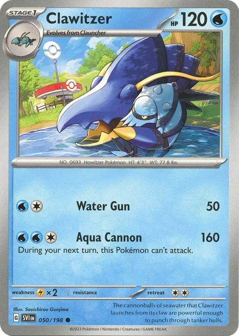 Clawitzer #050/198 Reverse Holofoil Pokémon card from Scarlet & Violet Base Set