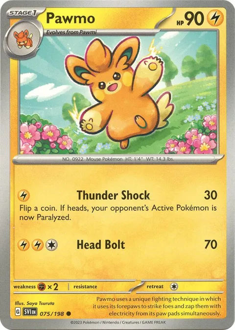 Pawmo #075/198 Reverse Holofoil Pokémon card from Scarlet & Violet Base Set