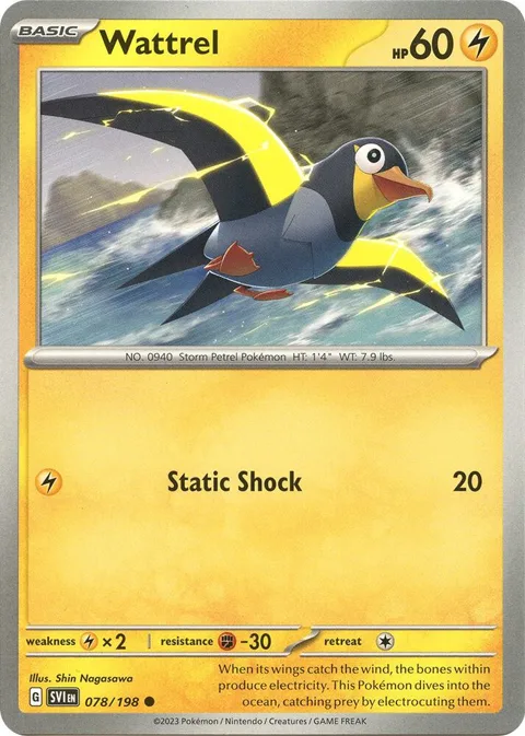 Wattrel #078/198 Reverse Holofoil Pokémon card from Scarlet & Violet Base Set