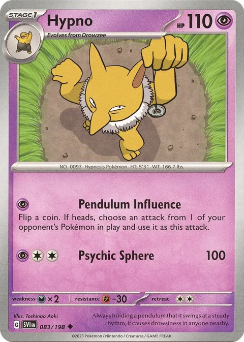Hypno #083/198 Reverse Holofoil Pokémon card from Scarlet & Violet Base Set