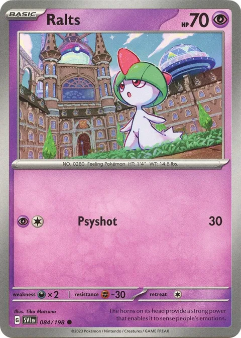 Ralts #084/198 Reverse Holofoil Pokémon card from Scarlet & Violet Base Set
