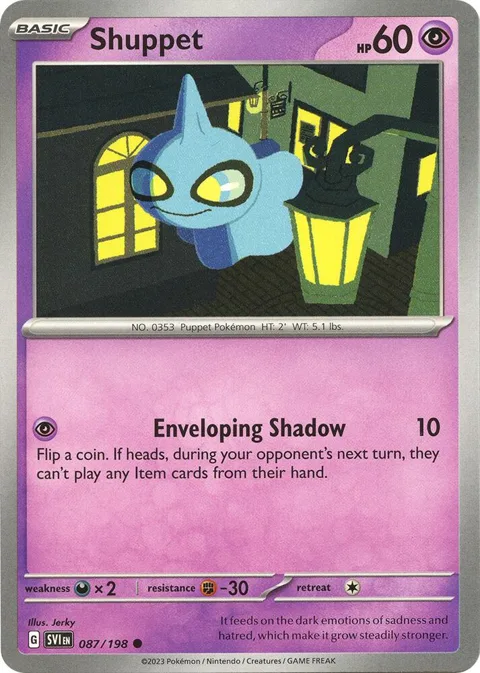 Shuppet #087/198 Reverse Holofoil Pokémon card from Scarlet & Violet Base Set