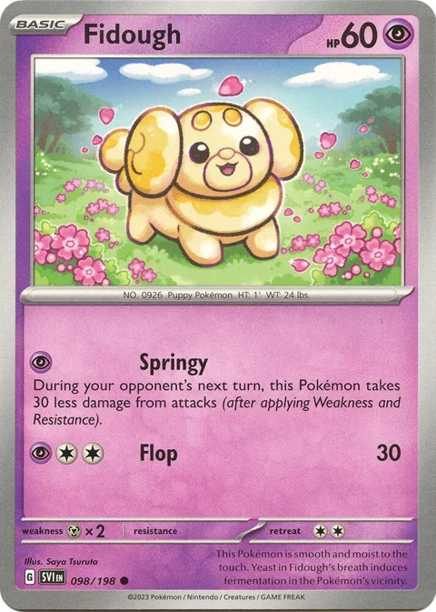 Fidough #098/198 Reverse Holofoil Pokémon card from Scarlet & Violet Base Set