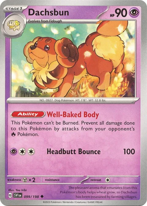 Dachsbun #099/198 Reverse Holofoil Pokémon card from Scarlet & Violet Base Set