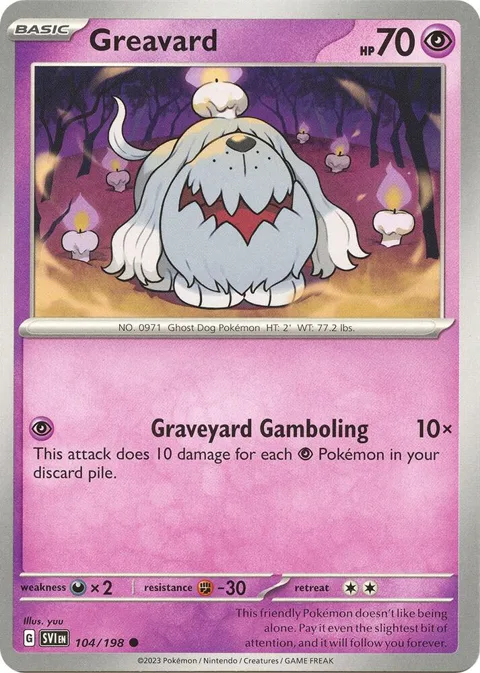 Greavard #104/198 Reverse Holofoil Pokémon card from Scarlet & Violet Base Set