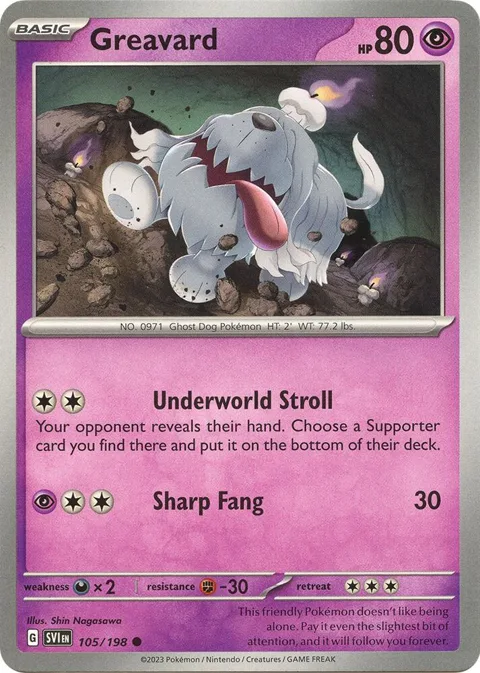 Greavard #105/198 Reverse Holofoil Pokémon card from Scarlet & Violet Base Set