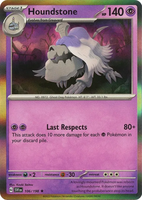 Houndstone #106/198 Reverse Holofoil Pokémon card from Scarlet & Violet Base Set