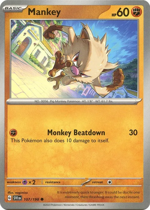 Mankey #107/198 Reverse Holofoil Pokémon card from Scarlet & Violet Base Set