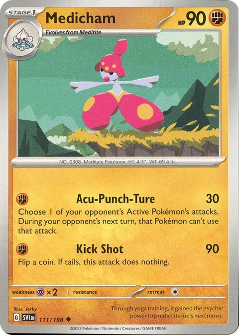 Medicham #111/198 Reverse Holofoil Pokémon card from Scarlet & Violet Base Set