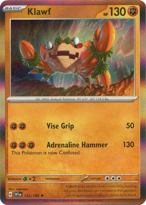 Klawf #122/198 Reverse Holofoil Pokémon card from Scarlet & Violet Base Set