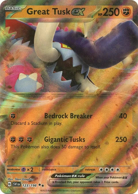 Great Tusk ex #123/198 Holofoil Pokémon card from Scarlet & Violet Base Set