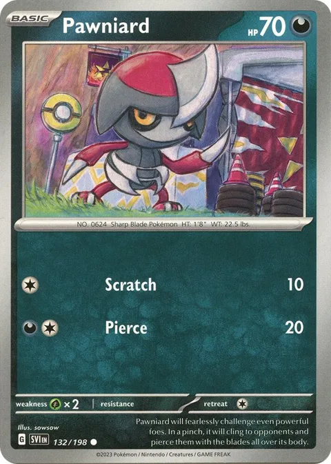 Pawniard #132/198 Reverse Holofoil Pokémon card from Scarlet & Violet Base Set