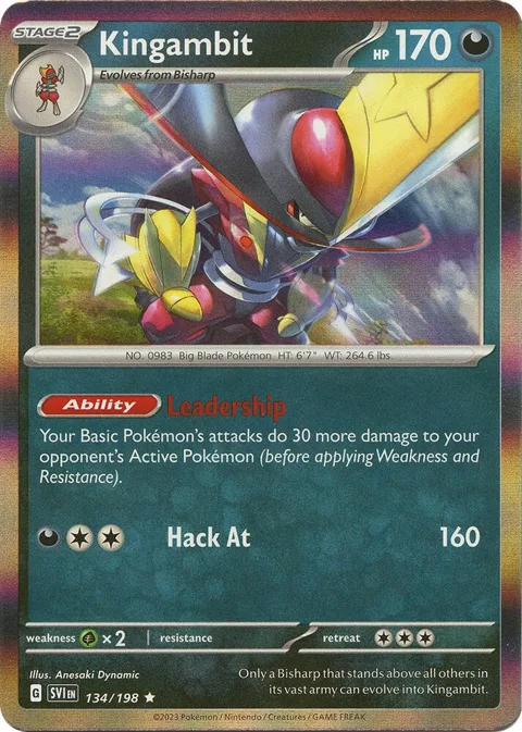 Kingambit #134/198 Reverse Holofoil Pokémon card from Scarlet & Violet Base Set