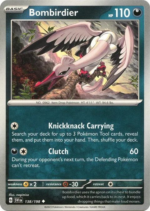 Bombirdier #138/198 Reverse Holofoil Pokémon card from Scarlet & Violet Base Set