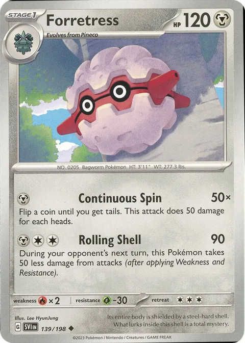 Forretress #139/198 Reverse Holofoil Pokémon card from Scarlet & Violet Base Set