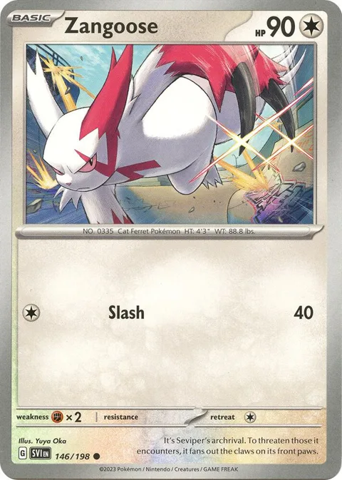 Zangoose #146/198 Reverse Holofoil Pokémon card from Scarlet & Violet Base Set