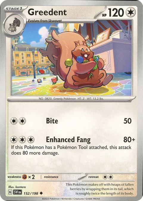 Greedent #152/198 Pokémon card from Scarlet & Violet Base Set