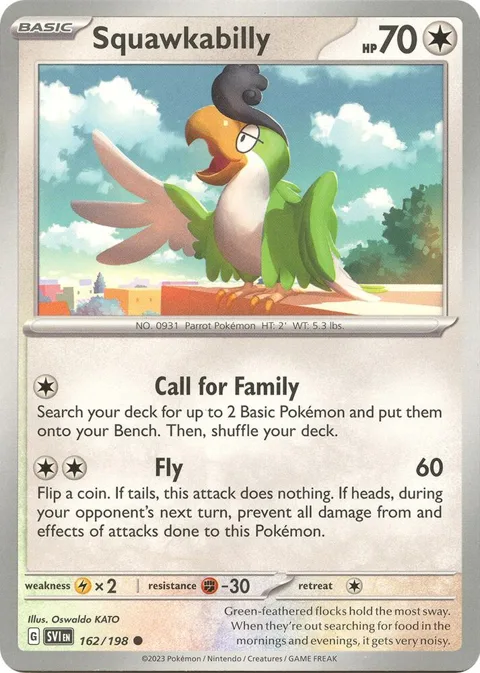 Squawkabilly #162/198 Reverse Holofoil Pokémon card from Scarlet & Violet Base Set